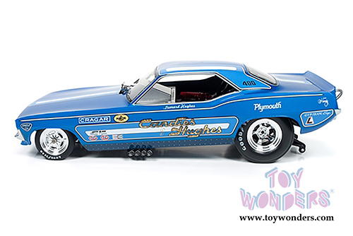Auto World Legends - Candies & Hughes Plymouth Cuda NHRA Funny Car (1970, 1/18 scale diecast model car, Blue w/ White Stripes) AW1172