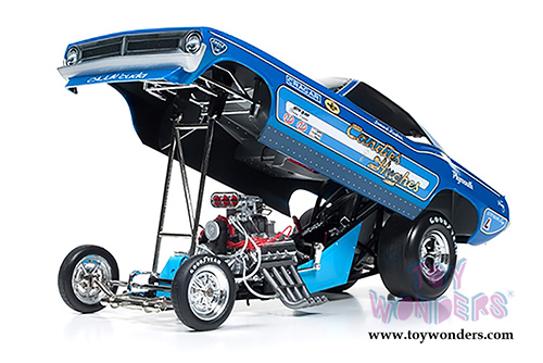 Auto World Legends - Candies & Hughes Plymouth Cuda NHRA Funny Car (1970, 1/18 scale diecast model car, Blue w/ White Stripes) AW1172