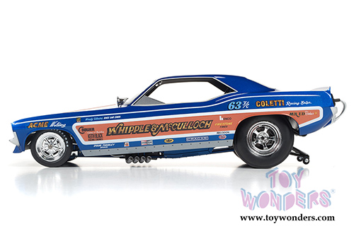 Auto World Legends - Whipple & McCulloch Plymouth Cuda NHRA Funny Car (1971, 1/18 scale diecast model car, Blue/Brown) AW1176