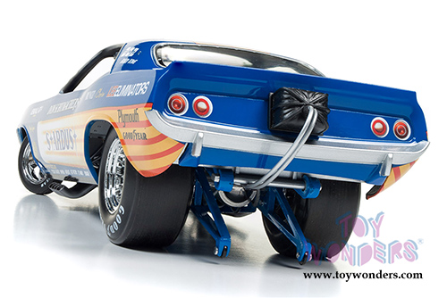 Auto World Legends - Don Schumacher's 1972 Plymouth Cuda Stardust (Bobby Rowe) Funny Car (1972, 1/18 scale diecast model car, Blue w/ Yellow Stripes) AW1179