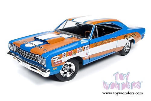 Auto World - Plymouth Road Runner Hard Top - Don Grotheer (1969, 1/18 scale diecast model car, Blue/Orange/White) AW220