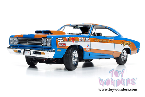 Auto World - Plymouth Road Runner Hard Top - Don Grotheer (1969, 1/18 scale diecast model car, Blue/Orange/White) AW220