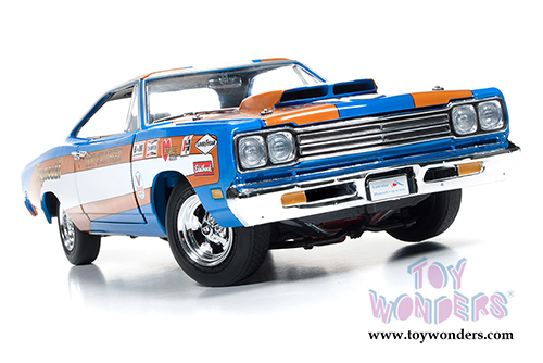 Auto World - Plymouth Road Runner Hard Top - Don Grotheer (1969, 1/18 scale diecast model car, Blue/Orange/White) AW220