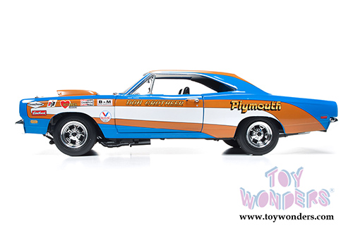 Auto World - Plymouth Road Runner Hard Top - Don Grotheer (1969, 1/18 scale diecast model car, Blue/Orange/White) AW220