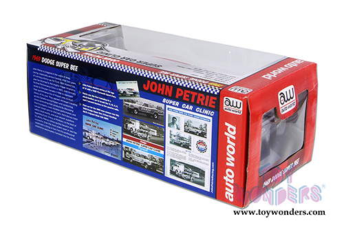 Auto World - Dodge Coronet Super Bee - John Petrie SS/E Car Clinic (1969, 1/18 scale diecast model car, White, red and blue stripes) AW222