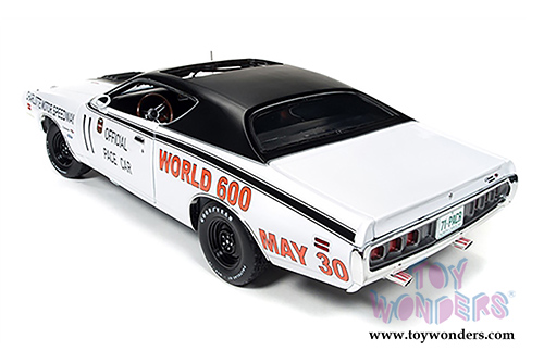 Auto World -  Dodge Charger R/T Hard Top - Charlotte Motor Speedway - World 600 Pace Car (1971, 1/18 scale diecast model car, White with Black) AW223