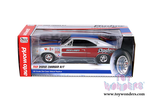 Auto World - Dodge Charger R/T Dick Landy Hard Top (1969, 1/18 scale diecast model car, Red/Blue/Gray) AW228