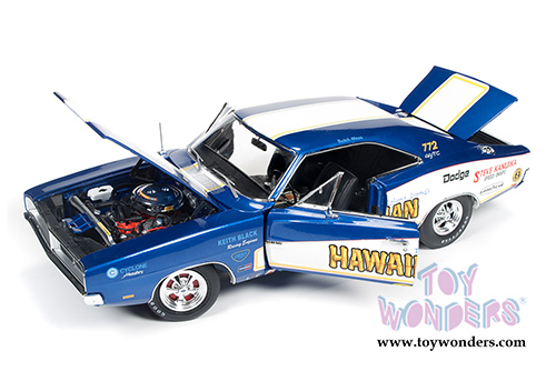 Auto World - Racing Dreams | Dodge Charger Hawaiian NHRA Funny Car (1969, 1/18 scale diecast model car, Blue w/ White stripes) AW231