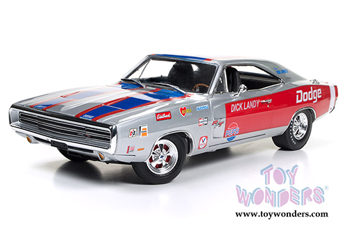 Auto World - Dodge Charger R/T - Dick Landy (1970, 1/18 scale diecast model car, Gray, red and blue stripes) AW238