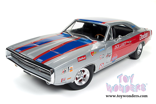 Auto World - Dodge Charger R/T - Dick Landy (1970, 1/18 scale diecast model car, Gray, red and blue stripes) AW238