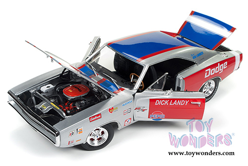 Auto World - Dodge Charger R/T - Dick Landy (1970, 1/18 scale diecast model car, Gray, red and blue stripes) AW238