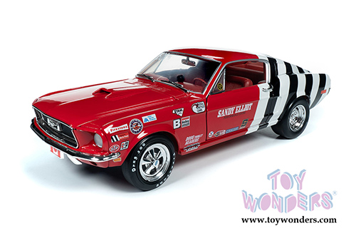 Auto World - American Muscle | Ford Mustang Cobra Jet Super Stock - Sandy Elliot (1968, 1/18 scale diecast model car, Red/White) AW259