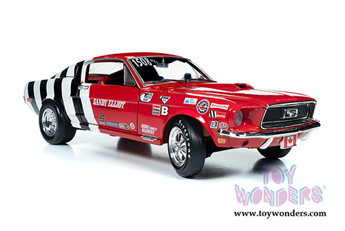 Auto World - American Muscle | Ford Mustang Cobra Jet Super Stock - Sandy Elliot (1968, 1/18 scale diecast model car, Red/White) AW259
