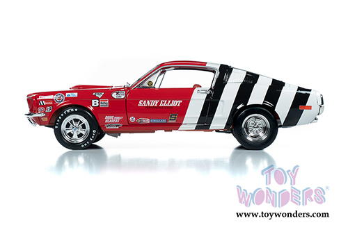 Auto World - American Muscle | Ford Mustang Cobra Jet Super Stock - Sandy Elliot (1968, 1/18 scale diecast model car, Red/White) AW259
