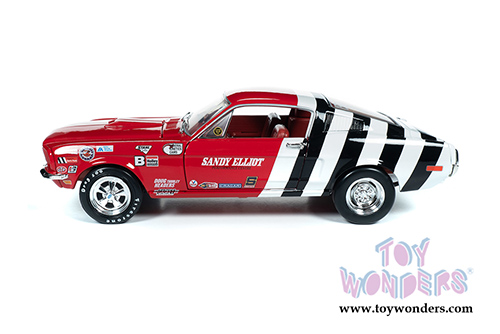 Auto World - American Muscle | Ford Mustang Cobra Jet Super Stock - Sandy Elliot (1968, 1/18 scale diecast model car, Red/White) AW259