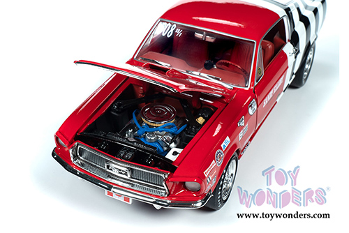 Auto World - American Muscle | Ford Mustang Cobra Jet Super Stock - Sandy Elliot (1968, 1/18 scale diecast model car, Red/White) AW259