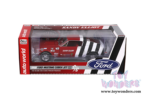 Auto World - American Muscle | Ford Mustang Cobra Jet Super Stock - Sandy Elliot (1968, 1/18 scale diecast model car, Red/White) AW259
