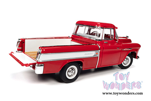 Auto World - Chevrolet® Cameo Pickup Truck (1957, 1/18 scale diecast model car, Cardinal Red/White) AW265