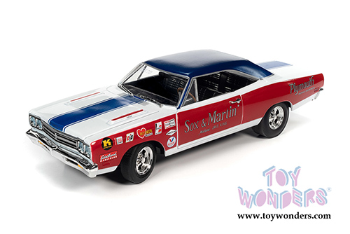 Auto World Legends of the Quarter Mile - Plymouth Road Runner "Sox & Martin" (1969, 1/18 scale diecast model car, Red/White/Blue) AW276