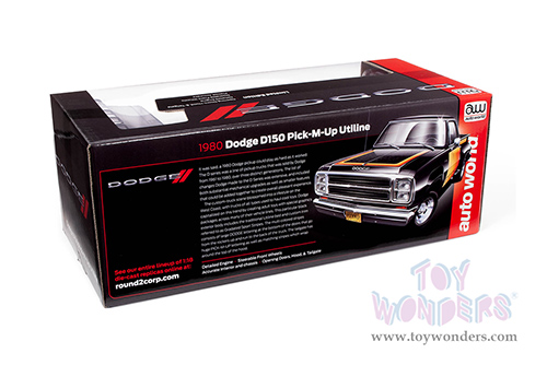 Auto World - Dodge D150 Pick-M-Up Utiline Pickup Truck (1980, 1/18 scale diecast model car, Black with multi-colored sport stripes) AW291