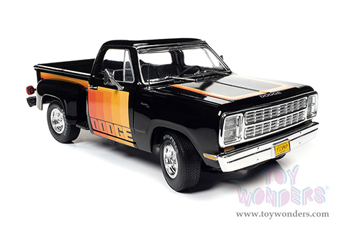 Auto World - Dodge D150 Pick-M-Up Utiline Pickup Truck (1980, 1/18 scale diecast model car, Black with multi-colored sport stripes) AW291