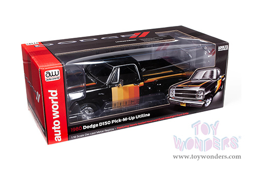 Auto World - Dodge D150 Pick-M-Up Utiline Pickup Truck (1980, 1/18 scale diecast model car, Black with multi-colored sport stripes) AW291