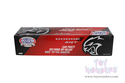 Auto World - Dodge Charger SRT Hellcat - Leah Pruett NHRA &reg; Top Fuel Dragster - 70th Anniversary NHRA Championship Drag Racing (2021, 1/24 scale diecast model car, Dark Red Metallic) AWN003