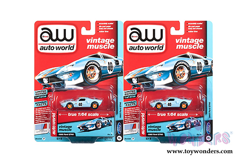 Auto World Premium - 2018 Release 4 | Ford GT40 #40 Gulf (1965,1/64 scale diecast model car, Light Blue/Orange) AWSP015/24A