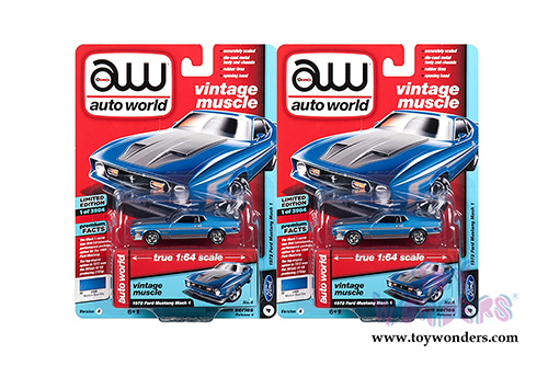Auto World Premium - 2018 Release 4 | Ford Mustang Mach 1 (1972,1/64 scale diecast model car, Blue/Silver) AWSP016/24A