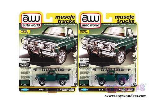 Auto World - Muscle Trucks | Chevrolet&reg; Custom Deluxe Stepside Pickup Truck (1980, 1/64 scale diecast model car, Bright Green) AWSP057/24B