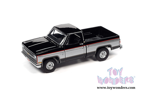 Auto World - Muscle Trucks Chevy&reg; Silverado 10 Fleetside Pickup Truck (1981, 1/64 scale diecast model car, Midnight Black/Silver) AWSP062/24B