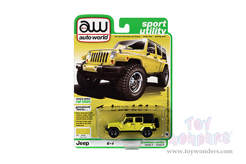Auto World Premium - 2021 Release 3 | Jeep&reg; Wrangler Sahara Unlimited with Off-Road Wheels (2017, 1/64 scale diecast model car, Hyper Green) AWSP077/24A