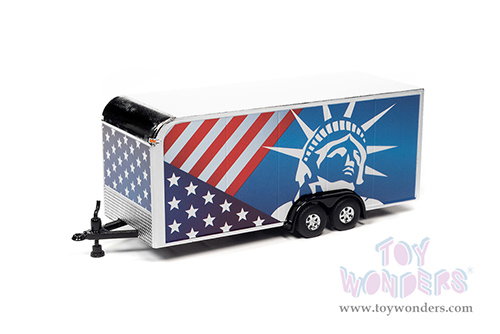Auto World - Enclosed Trailer Patriotic (1/64 scale diecast model car, Red/Blue/White) AWSP092/24