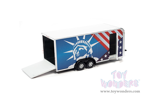 Auto World - Enclosed Trailer Patriotic (1/64 scale diecast model car, Red/Blue/White) AWSP092/24