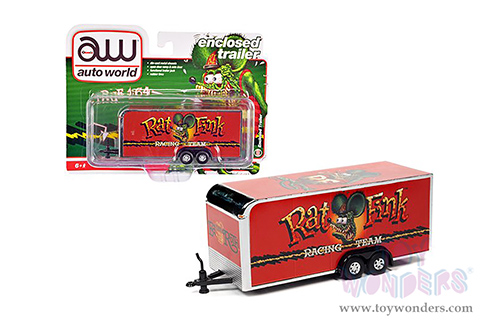 Auto World - Rat Fink Enclosed Car Trailer (1/64 scale diecast model car, Red) AWSP093/24