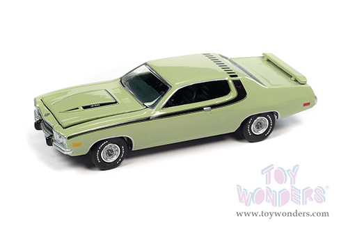 Auto World Premium - 2022 Release 1 Set A | Plymouth Road Runner "Vintage Muscle" (1973, 1/64 scale diecast model car, Mist Green/Black Stripes) AWSP096/24A