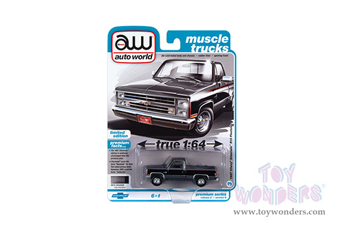 Auto World Premium - 2022 Release 2 | Chevrolet&reg; Silverado&trade; 10 Fleetside "muscle trucks" (1987, 1/64 scale diecast model car, Gray Poly Body Color w/Gloss Black Center Sides) AWSP101/24B