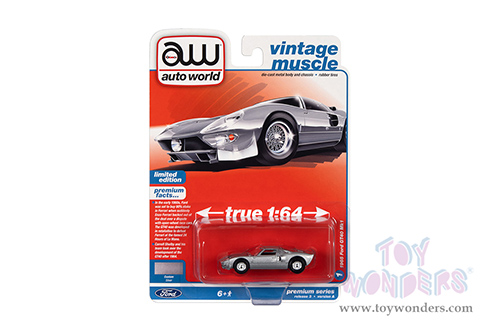 Auto World Premium - 2022 Release 3 | Ford GT40 MK1 "Vintage Muscle" (1965, 1/64 scale diecast model car, Silver) AWSP107/24A