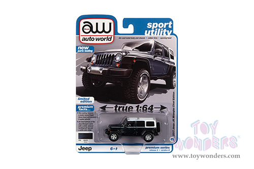 Auto World Premium - 2022 Release 3 | Jeep&reg; JK Wrangler Chief Edition "Sport Utility" (2017, 1/64 scale diecast model car, Rhino Blue with White Top) AWSP108/24B