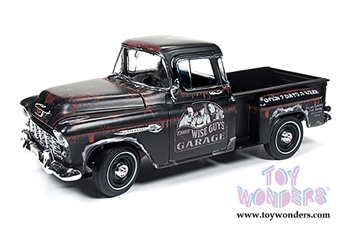 Auto World Silver Screen Machines - The 3 Stooges Chevy Cameo Stepside Pickup Truck (1955, 1/18 scale diecast model car, Faded Black) AWSS115