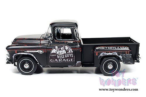 Auto World Silver Screen Machines - The 3 Stooges Chevy Cameo Stepside Pickup Truck (1955, 1/18 scale diecast model car, Faded Black) AWSS115