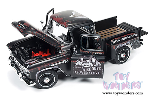 Auto World Silver Screen Machines - The 3 Stooges Chevy Cameo Stepside Pickup Truck (1955, 1/18 scale diecast model car, Faded Black) AWSS115