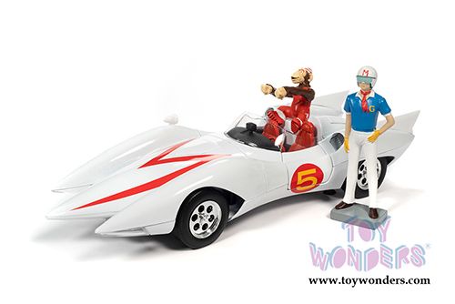 Auto World - Speed Racer Mach 5 with Chim Chim and Speed Racer Figures (1/18 scale diecast model car, White) AWSS124