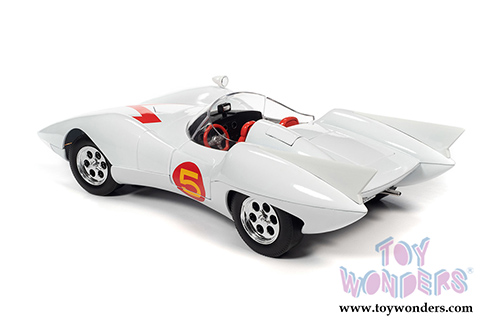 Auto World - Speed Racer Mach 5 with Chim Chim and Speed Racer Figures (1/18 scale diecast model car, White) AWSS124