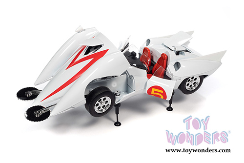 Auto World - Speed Racer Mach 5 with Chim Chim and Speed Racer Figures (1/18 scale diecast model car, White) AWSS124