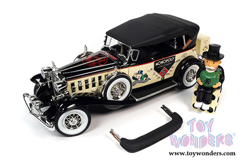 Auto World - MONOPOLY Cadillac V16 Sport Phaeton Convertible with Mr. Monopoly Figure (1932, 1/18 scale diecast model car, Cream/Black) AWSS127