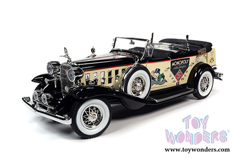 Auto World - MONOPOLY Cadillac V16 Sport Phaeton Convertible with Mr. Monopoly Figure (1932, 1/18 scale diecast model car, Cream/Black) AWSS127