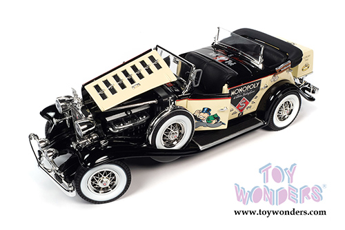 Auto World - MONOPOLY Cadillac V16 Sport Phaeton Convertible with Mr. Monopoly Figure (1932, 1/18 scale diecast model car, Cream/Black) AWSS127