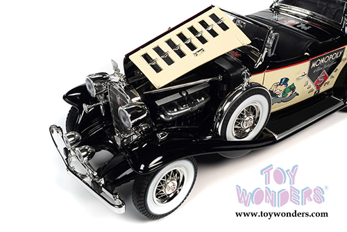 Auto World - MONOPOLY Cadillac V16 Sport Phaeton Convertible with Mr. Monopoly Figure (1932, 1/18 scale diecast model car, Cream/Black) AWSS127
