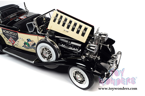Auto World - MONOPOLY Cadillac V16 Sport Phaeton Convertible with Mr. Monopoly Figure (1932, 1/18 scale diecast model car, Cream/Black) AWSS127